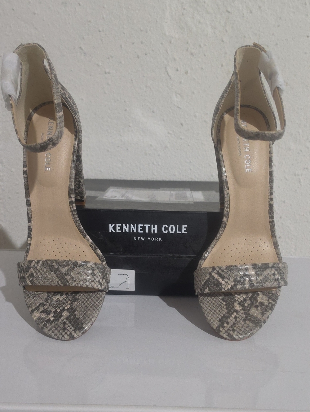 Kenneth Cole Milena Beige Snake-Print Ankle Strap Heels